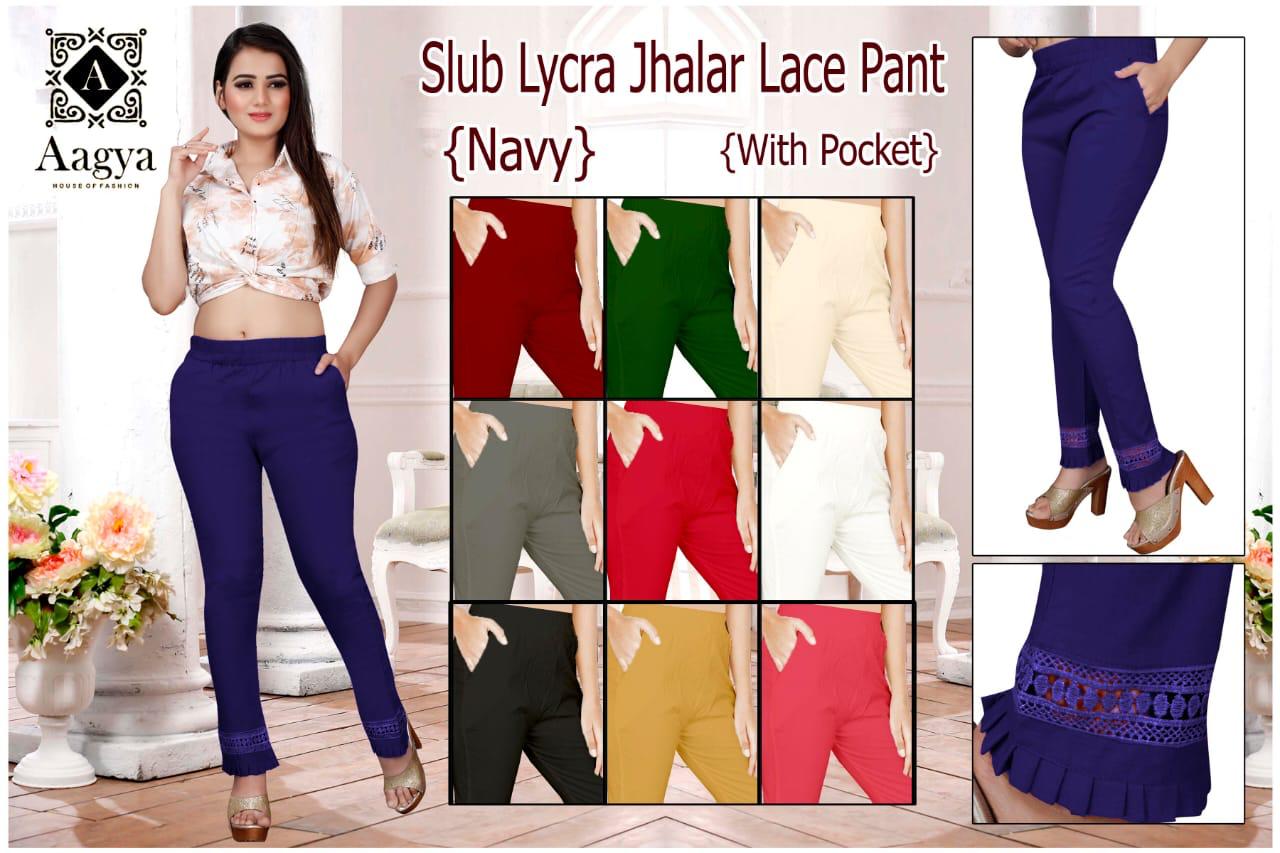 Aagya Jhalar latest Fancy Designer Lace Pant Rayon Strechable Bottom Wear